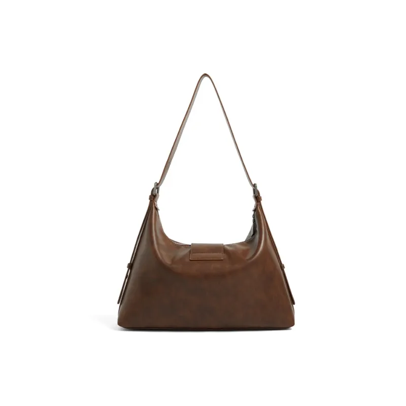 JACD PU Large Capacity Versatile Shoulder Bag Medium Size Unisex Black/Brown-2