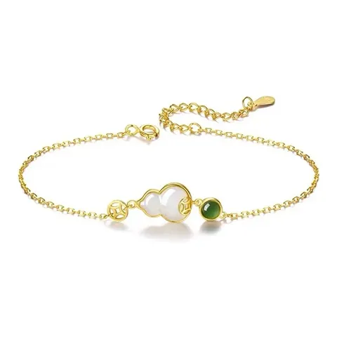 Emerald Dynasty S925 Silver Hetian Jade Hetian Jade Bracelets Women's Pale Greenish White Jade-0