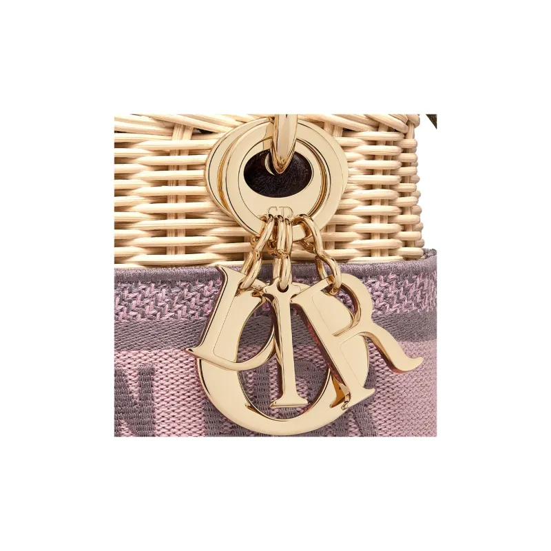 DIOR Lady Dior Wicker Dior Bag Shoulder Bag Crossbody Bag Handbag Mini Women's Natural/Pink/Gray-5