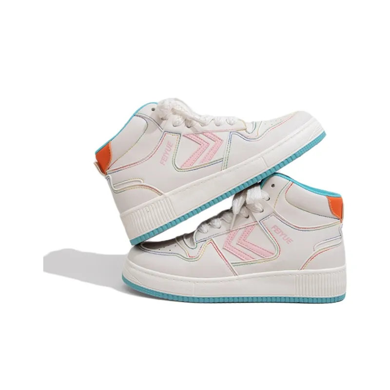 Feiyue Anti-Slip Wear-Resistant High-Top Skateboard Shoes Women's Beige Pink-1