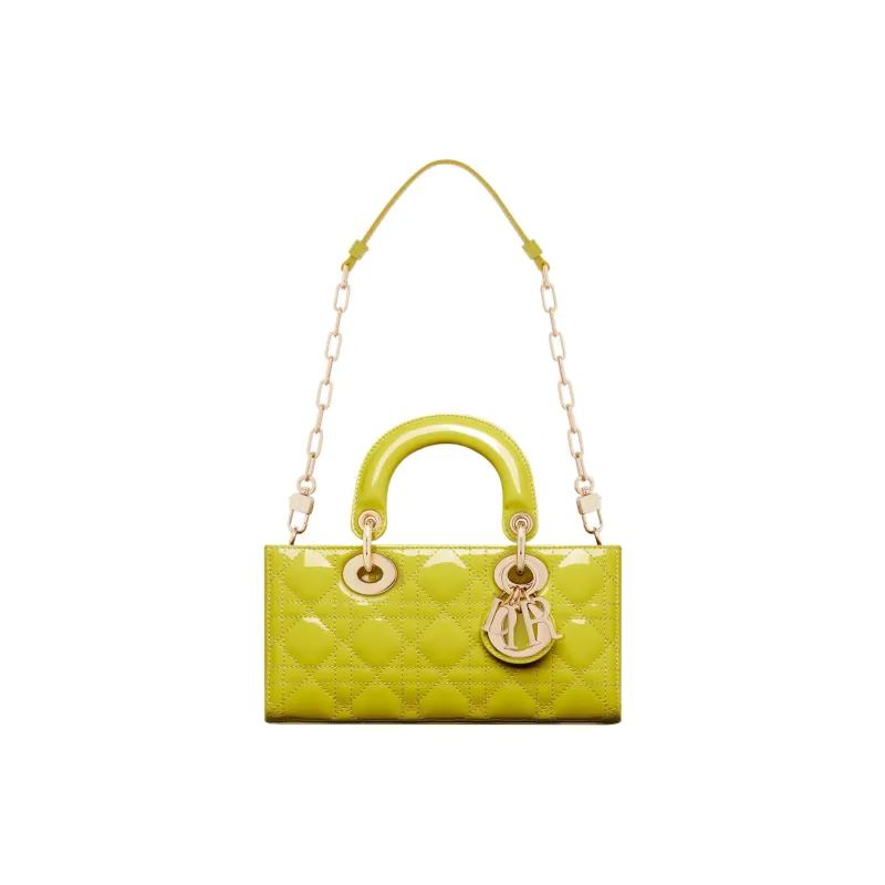 DIOR Lady D-JOY Patent Leather Cowhide Dior Bag Shoulder Bag Crossbody Bag Handbag Small Size Women's Lime Yellow-1