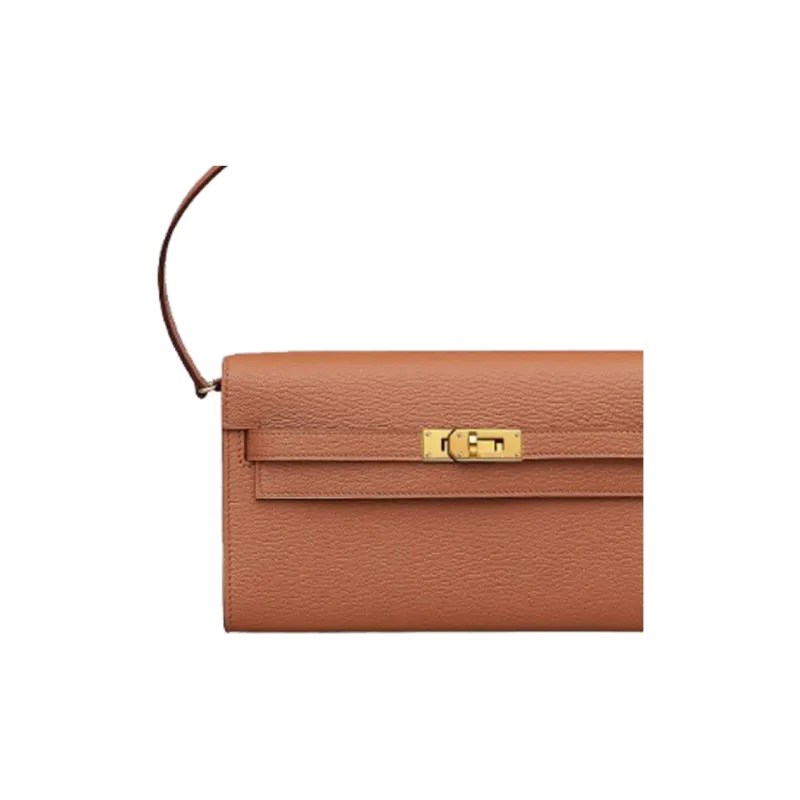 HERMES Mysore Goat Skin Wallets Handheld Shoulder Bag Crossbody Bag Women's 2J Quebracho Wood Color-3