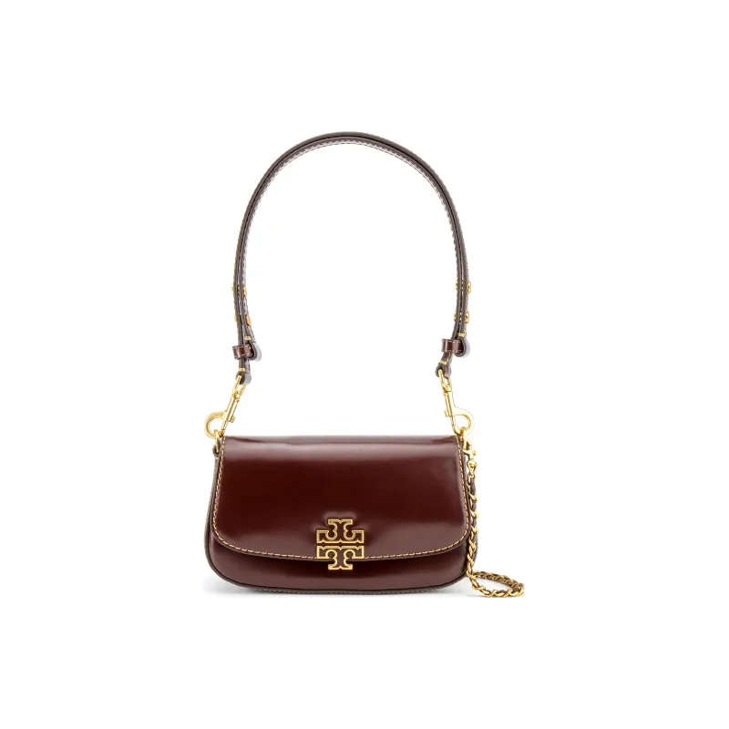 TORY BURCH Britten Leather Shoulder Bag Baguette Bag Portable Crossbody Bag Shoulder Bag Women's Burgundy-1