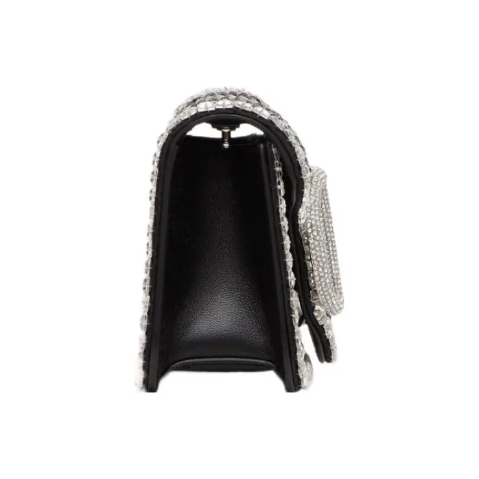 Valentino Locò Crystal Crossbody Handbag Shoulder Bag Small Size Women's Crystal Spelling Black-2