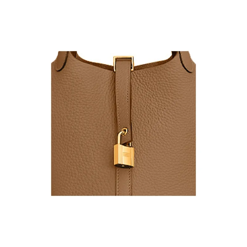 HERMES Picotin Lock Taurillon Clemence Leather Gold Tone Lock Bucket Bags Handbags 18 Women's Chestnut/Cookie-3