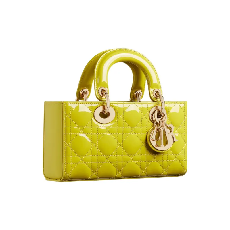 DIOR Lady D-JOY Patent Leather Cowhide Dior Bag Shoulder Bag Crossbody Bag Handbag Small Size Women's Lime Yellow-3