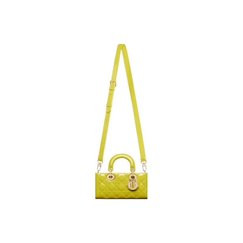 DIOR Lady D-JOY Patent Leather Cowhide Dior Bag Shoulder Bag Crossbody Bag Handbag Small Size Women's Lime Yellow-2