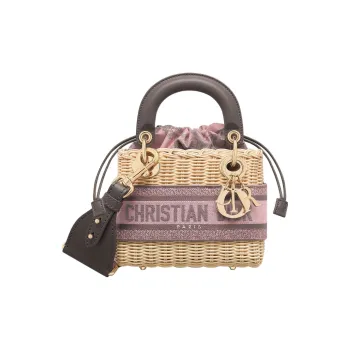 DIOR Lady Dior Wicker Dior Bag Shoulder Bag Crossbody Bag Handbag Mini Women's Natural/Pink/Gray