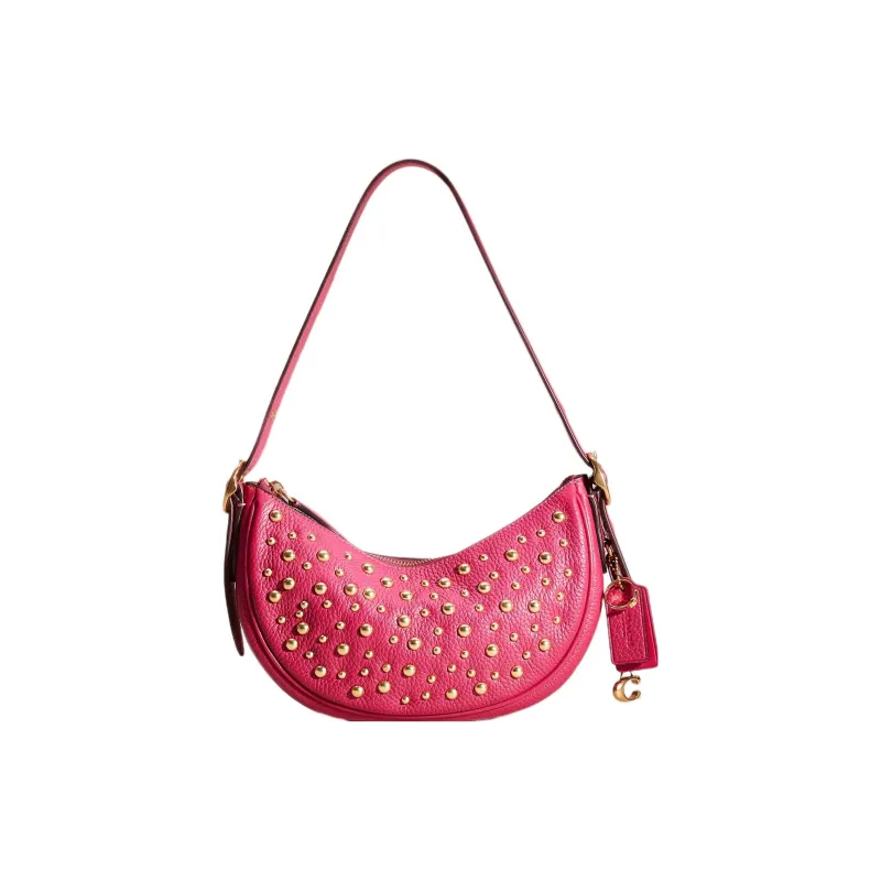 COACH Luna Leather Shoulder Bag, Handbag, Shoulder Bag Large Size Women's Watermelon Red-0