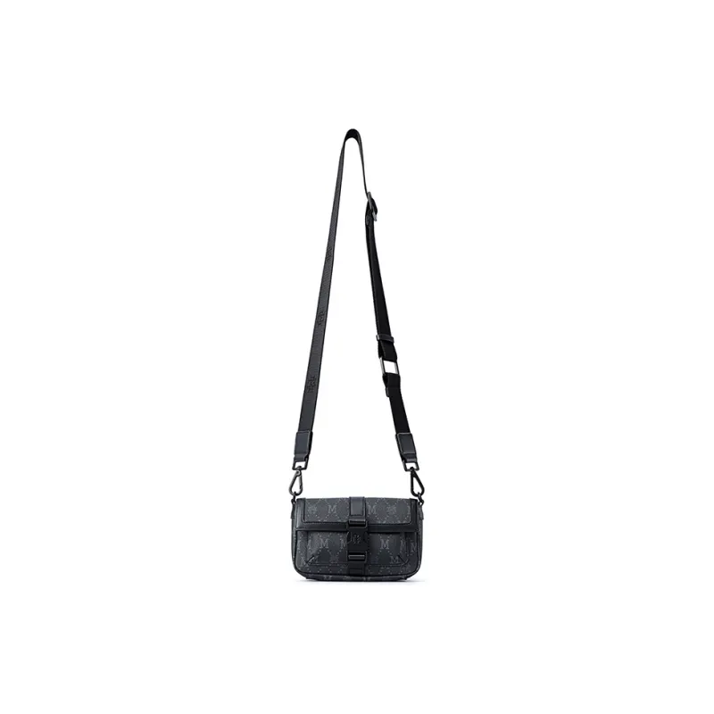 FION Artificial Leather Shoulder Bag Crossbody Bag Small Size Men's Black-4