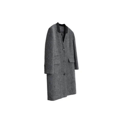 ELLE Coats Women's Black/White Herringbone