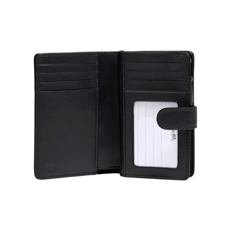 COACH Corner Zip Canvas With Leather Wallet Medium Size Women's Black-1