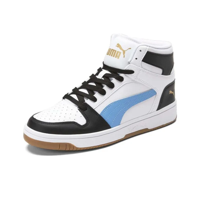 PUMA Rebound Layup Slip-Resistant High-Top Skateboard Shoes Men's White Black Blue-2