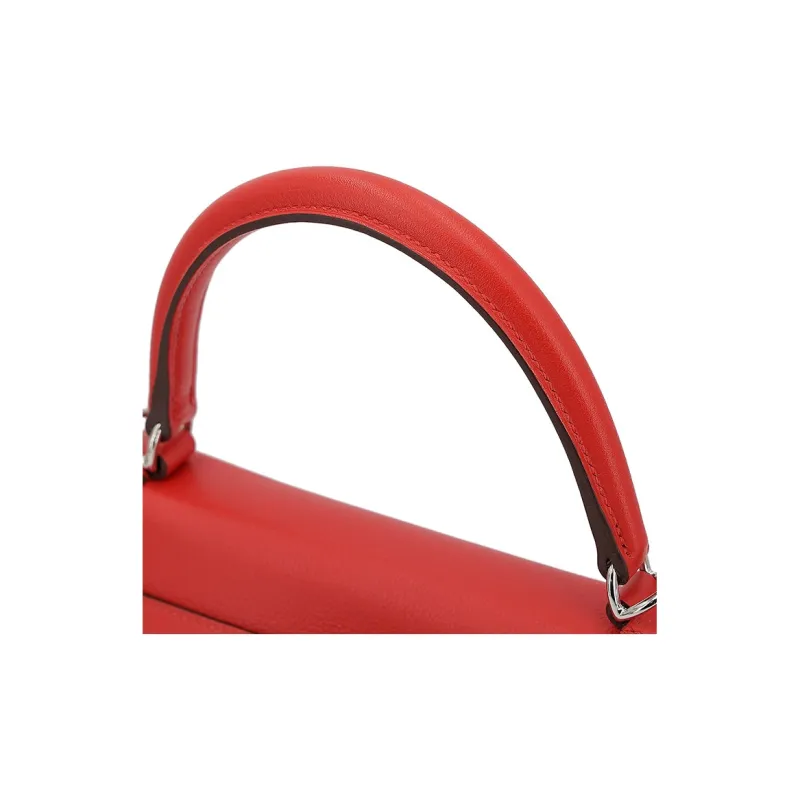 HERMES Kelly Evercolor Leather Handbag Regular Women's Heart Red With Burgundy Accents-7