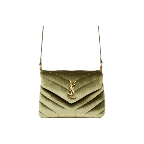 SAINT LAURENT LOULOU Velvet Cloud Bag Pillow Bag Chain Crossbody Bag Shoulder Bag Women's Light Olive