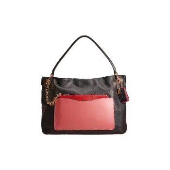 COACH Clarkson Leather Tote Bag Shopping Bag Handbag Shoulder Bag Women's Black & Red
