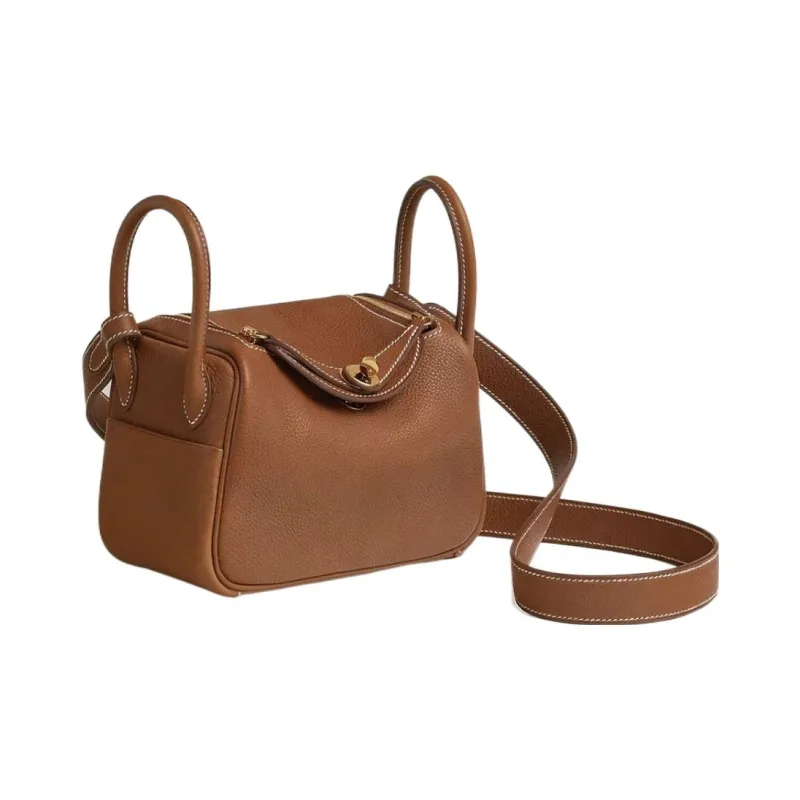 HERMES Lindy Barenia Faubourg Calfskin Handbag Mini Women's Gold Brown-1