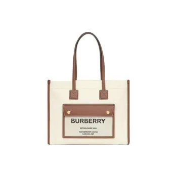 Burberry Freya Cotton With Calfskin Tote Bag, Shopping Bag, Handbag, Shoulder Bag Women's