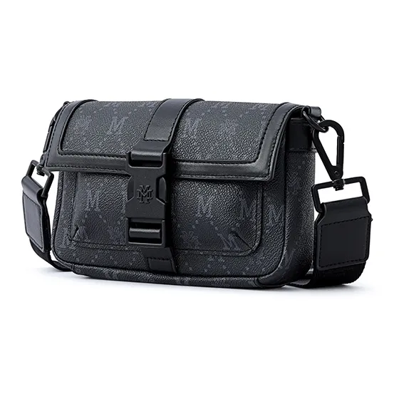 FION Artificial Leather Shoulder Bag Crossbody Bag Small Size Men's Black-3