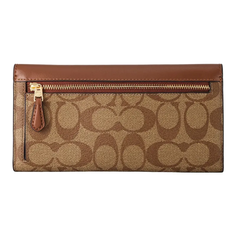 COACH Trifold Wallet Canvas Leather Clutch Wallet Women's Brown-2