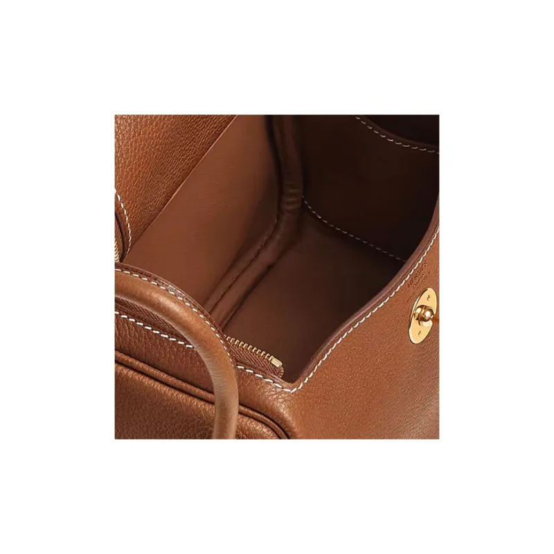 HERMES Lindy Barenia Faubourg Calfskin Handbag Mini Women's Gold Brown-3