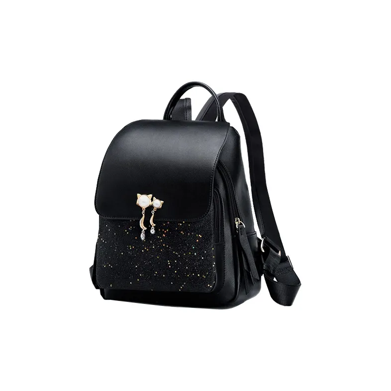 FOXER Cow Leather Handbag, Shoulder Bag, Backpack Medium Size Women's Black-4