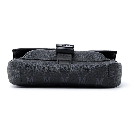 FION Artificial Leather Shoulder Bag Crossbody Bag Small Size Men's Black-5