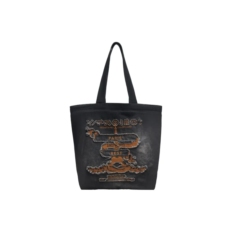 YProject Denim Tote Bag Shopping Bag Handbag Women's Black-1