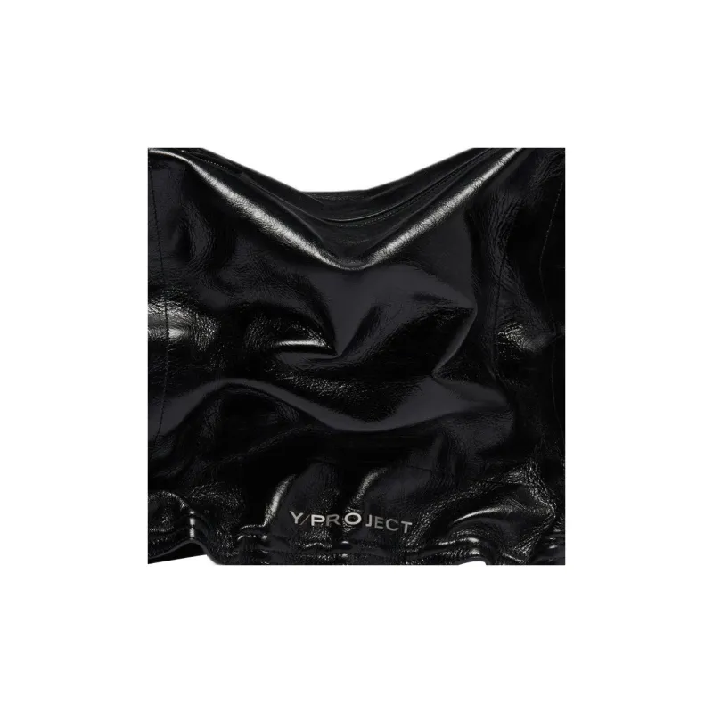 YProject Cow Leather Handbag Women's Metallic Black-3