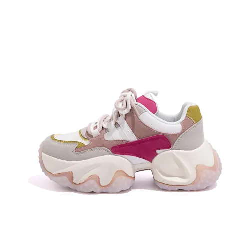 HUANQIU Low-Top Chunky Sneakers Women's Beige Pink