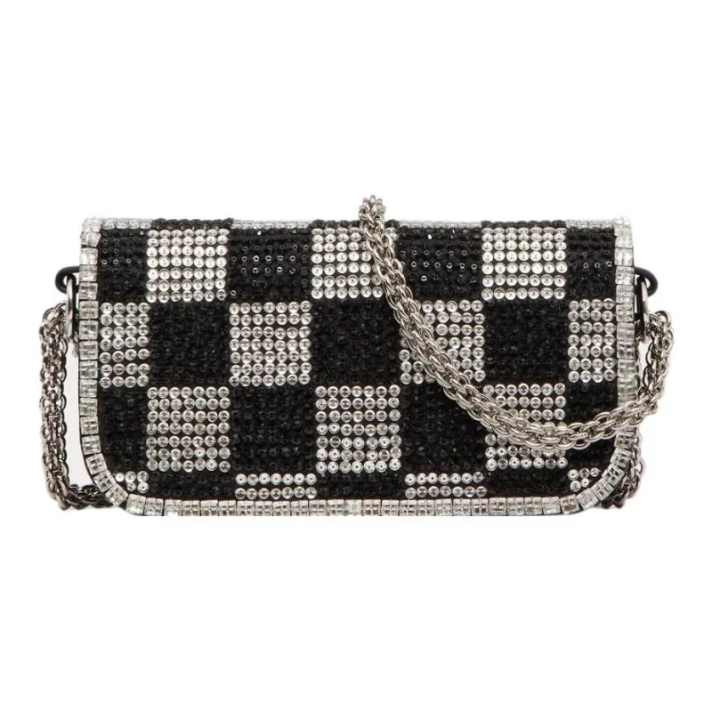 Valentino Locò Crystal Crossbody Handbag Shoulder Bag Small Size Women's Crystal Spelling Black-3