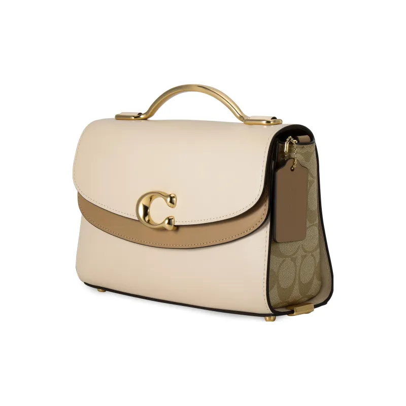 COACH Celia Canvas With Leather Small Square Bag Handbag Shoulder Bag Crossbody Bag Medium Size Women's White & Khaki-1