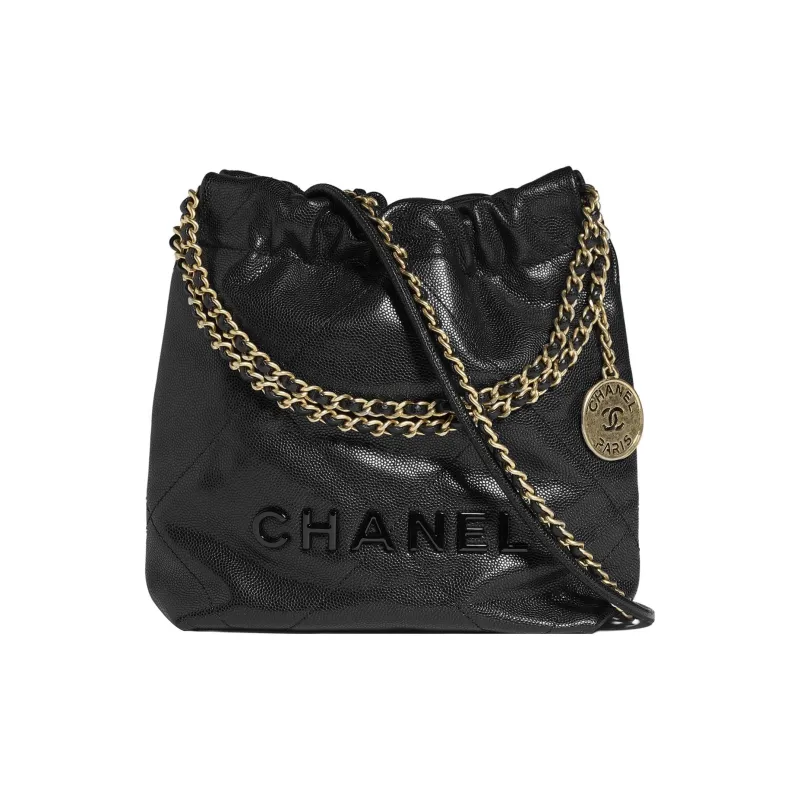 CHANEL 22Bag Shiny Grain Embossed Calfskin & Metal Bucket Bag, Shoulder Bag, Crossbody Bag Mini Women's Black-0
