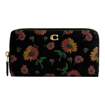 COACH Accordion Zip Leather Accordion Wrist Bag Wallet Small Size Women's Black