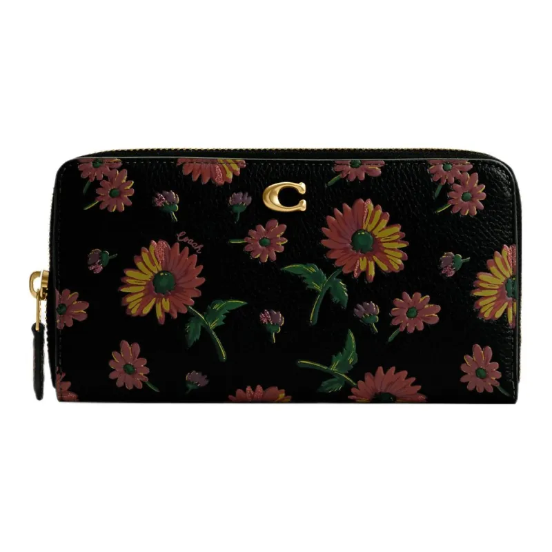 COACH Accordion Zip Leather Accordion Wrist Bag Wallet Small Size Women's Black-0