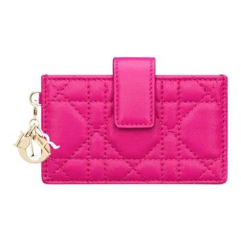 DIOR Lady Dior Lambskin Card Holder Women's Rose Red