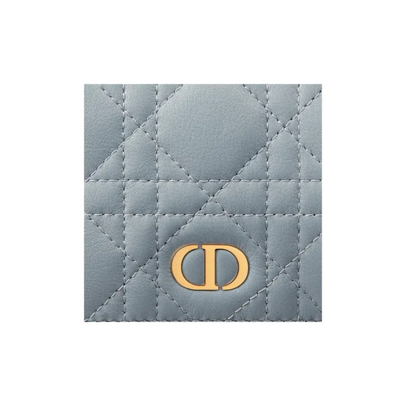 DIOR Caro Calfskin Wallet Mini Women's Blue-5