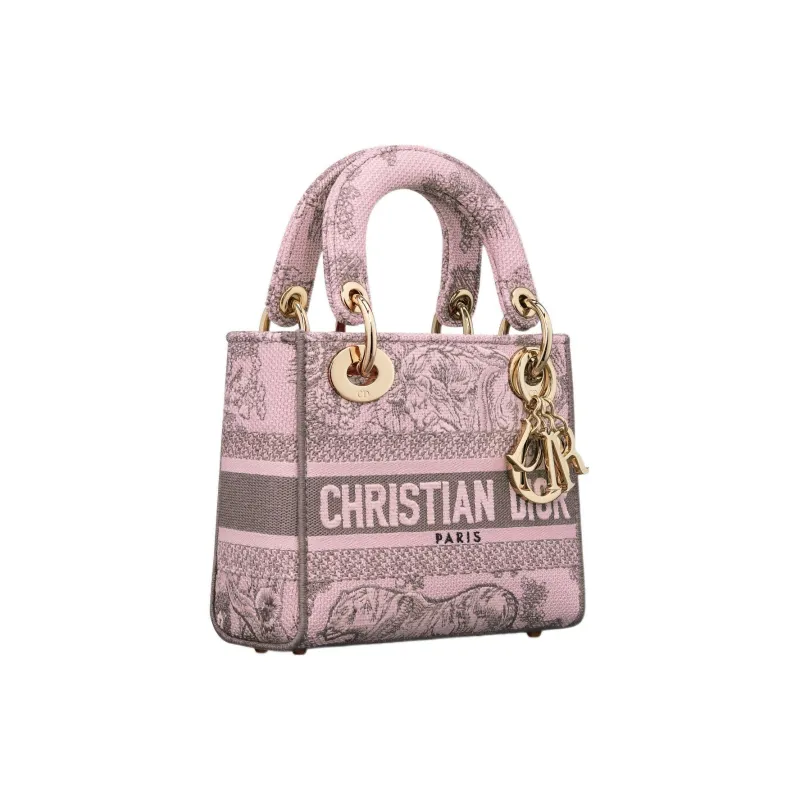 DIOR Lady D-Lite Embroidery One Shoulder Crossbody Daphne Bag Handbag Mini Women's Pink/Gray-1