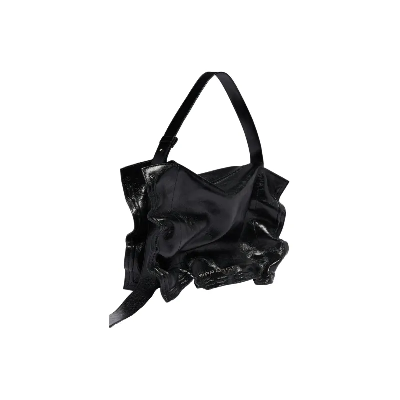 YProject Cow Leather Handbag Women's Metallic Black-1