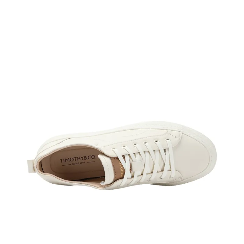 TIMOTHY&CO. Commute To Work Low Top Casual Shoes Men's White Genuine Leather-3