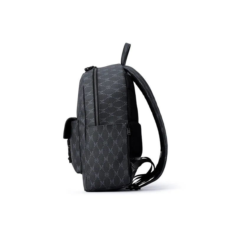 FION Artificial Leather Bonded Fabric Material Backpack Medium Size Men's Black-3