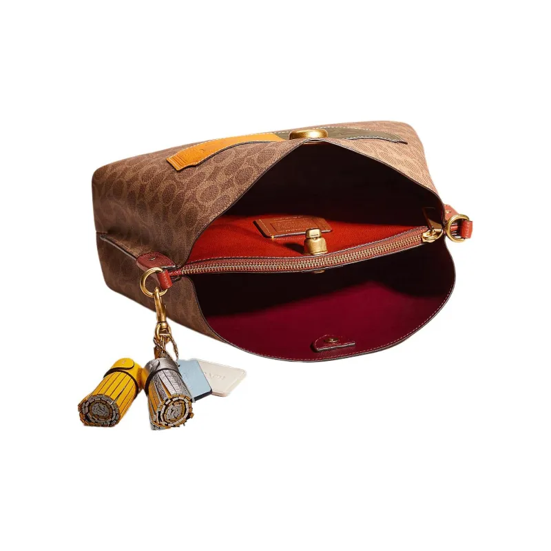 COACH Willow Coated Canvas With Shell Pattern Leather Bucket Bag Portable Crossbody Bag Shoulder Bag Women's Tan-2