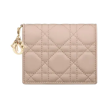 DIOR Lady Dior Lambskin Wallet Mini Women's Caramel Beige