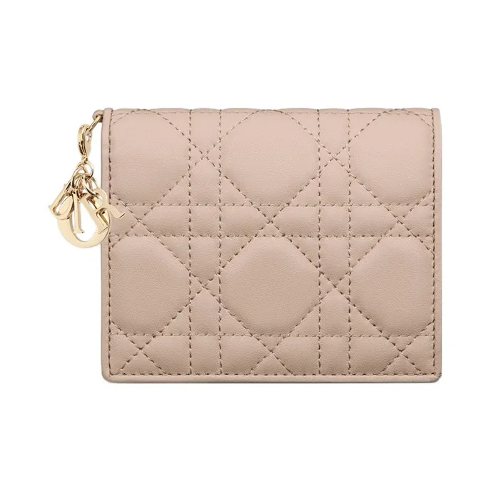 DIOR Lady Dior Lambskin Wallet Mini Women's Caramel Beige-0