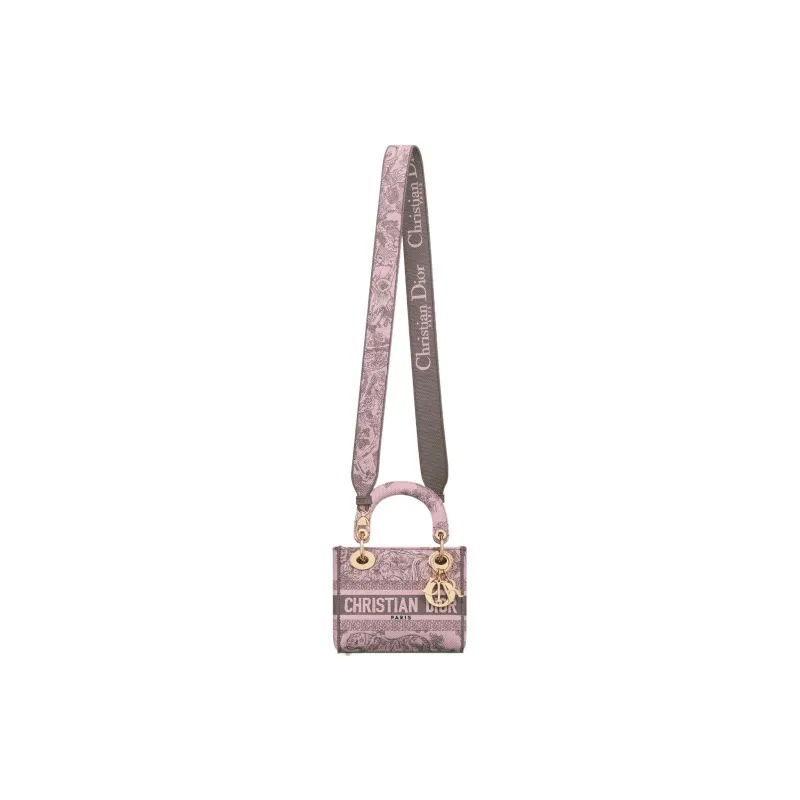DIOR Lady D-Lite Embroidery One Shoulder Crossbody Daphne Bag Handbag Mini Women's Pink/Gray-3