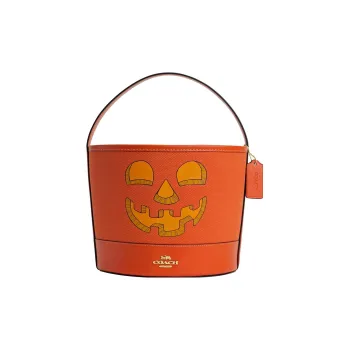 COACH Canvas With Leather Bucket Bag Handbag Trumpets Women's Bright Orange