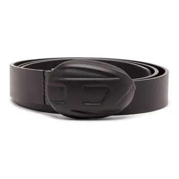 DIESEL Oval D Logo Solid Color Decoration Smooth Buckle Leather Belts Men's Black Width 2.9cm