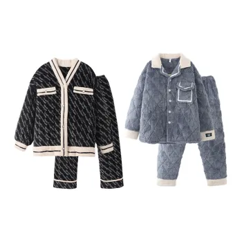 Chun Xi Pajama Set Unisex Letter Black Haze Blue