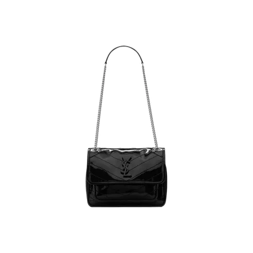 SAINT LAURENT Niki Shiny Leather Crossbody Bag Shoulder Bag Women's Black