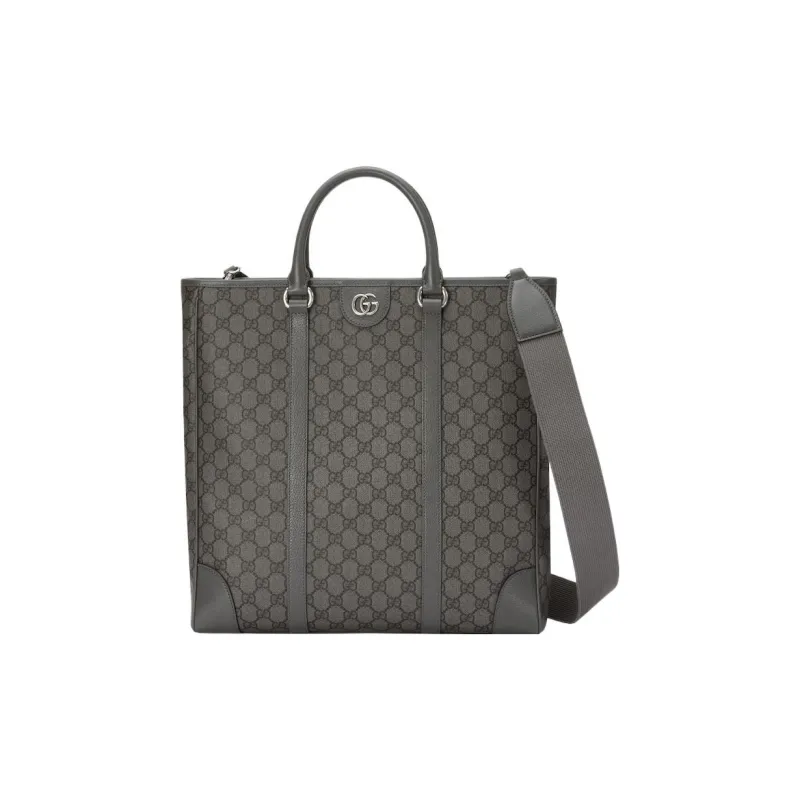 GUCCI Ophidia Canvas With Leather Tote Bag, Shopping Bag, Handbag Men's Gray Black-0
